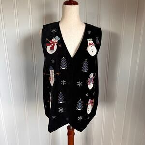 Vintage 90s Black Velvet Cottagecore Christmas Vest L